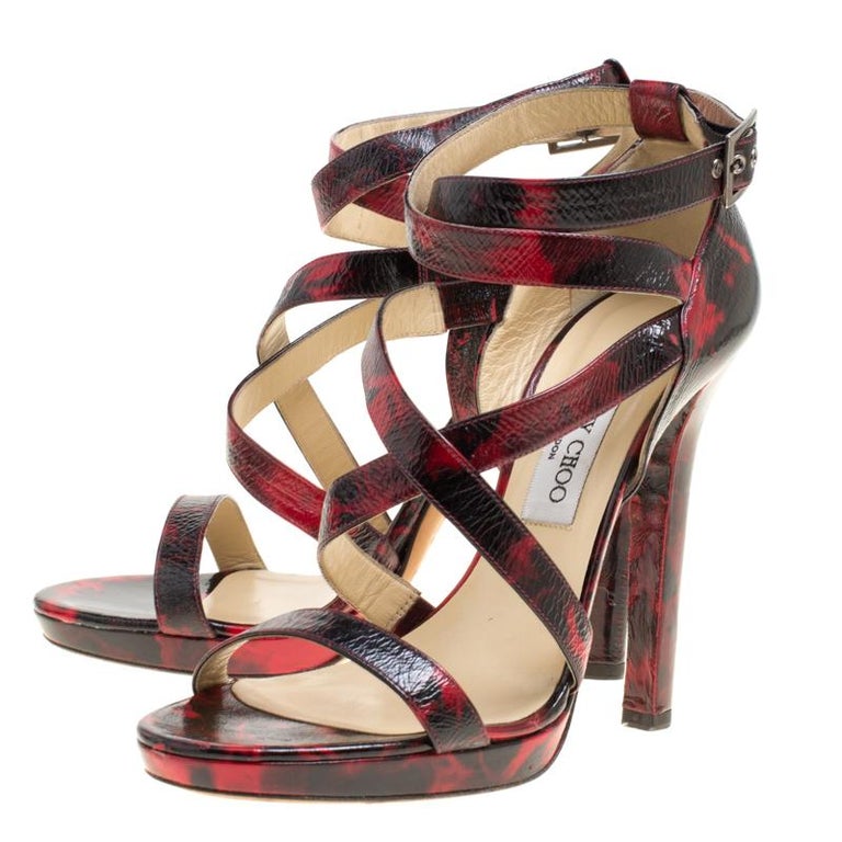 Jimmy Choo Two Tone Leather Criss Cross Ankle Strap Platform Sandals ...