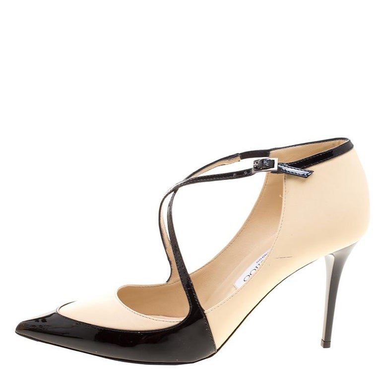 Jimmy Choo Two Tone Leather Madera Cross Strap Pointed Toe Pumps Size ...