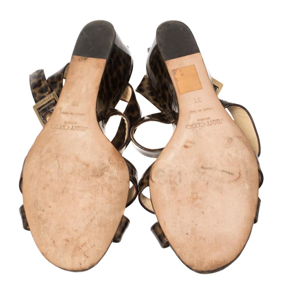 Jimmy Choo Two Tone Leopard Print Patent Leather Chiara Wedge Sandals Size 39 1