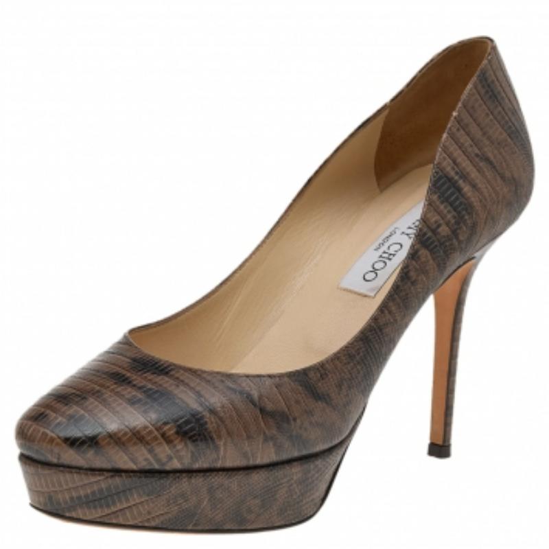 Donna Jimmy Choo - Pumps con piattaforma cosmica in pelle goffrata con lucertola bicolore - misura 38 in vendita
