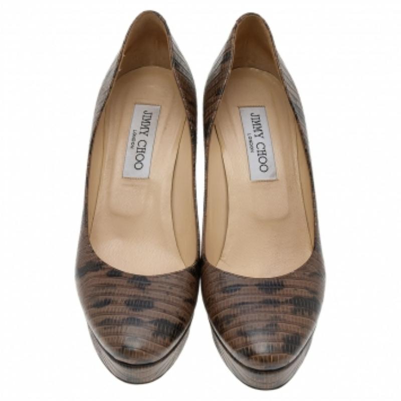 Jimmy Choo - Pumps con piattaforma cosmica in pelle goffrata con lucertola bicolore - misura 38 in vendita 2