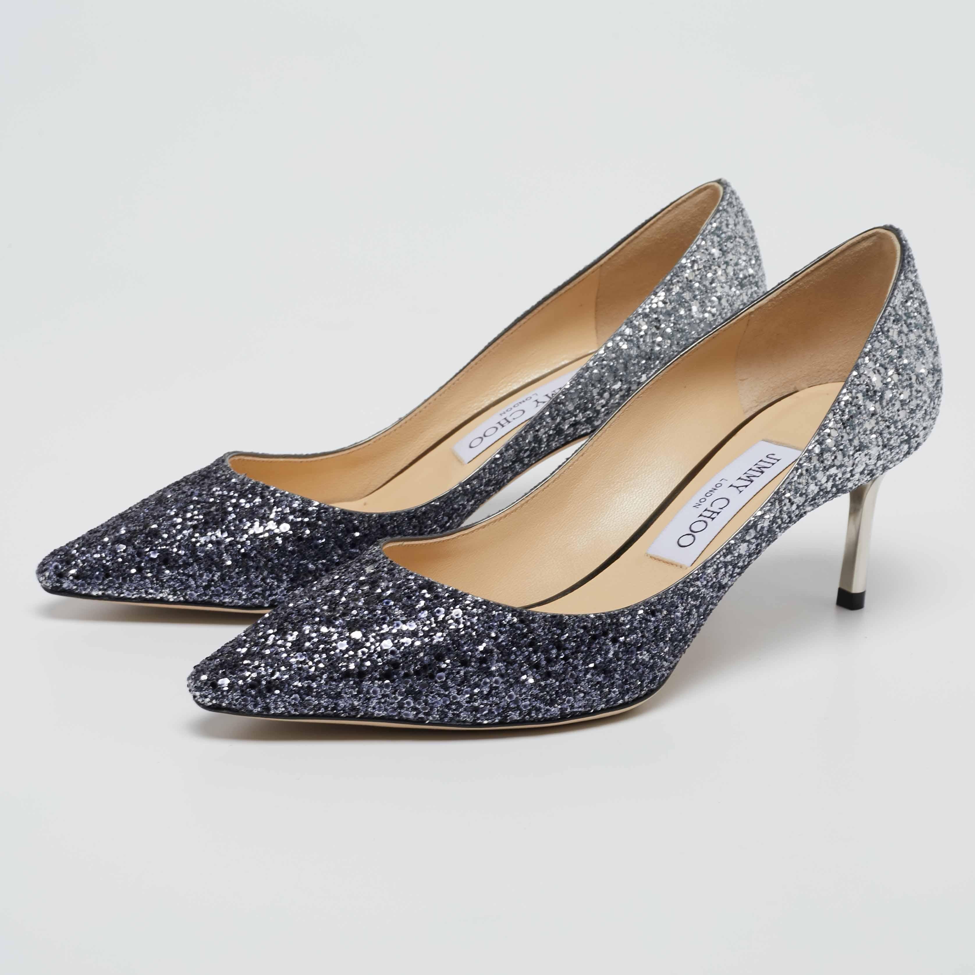 Jimmy Choo Two Tone Ombre Coarse Glitter Fabric Romy Pointed Toe Pumps 37.5 1