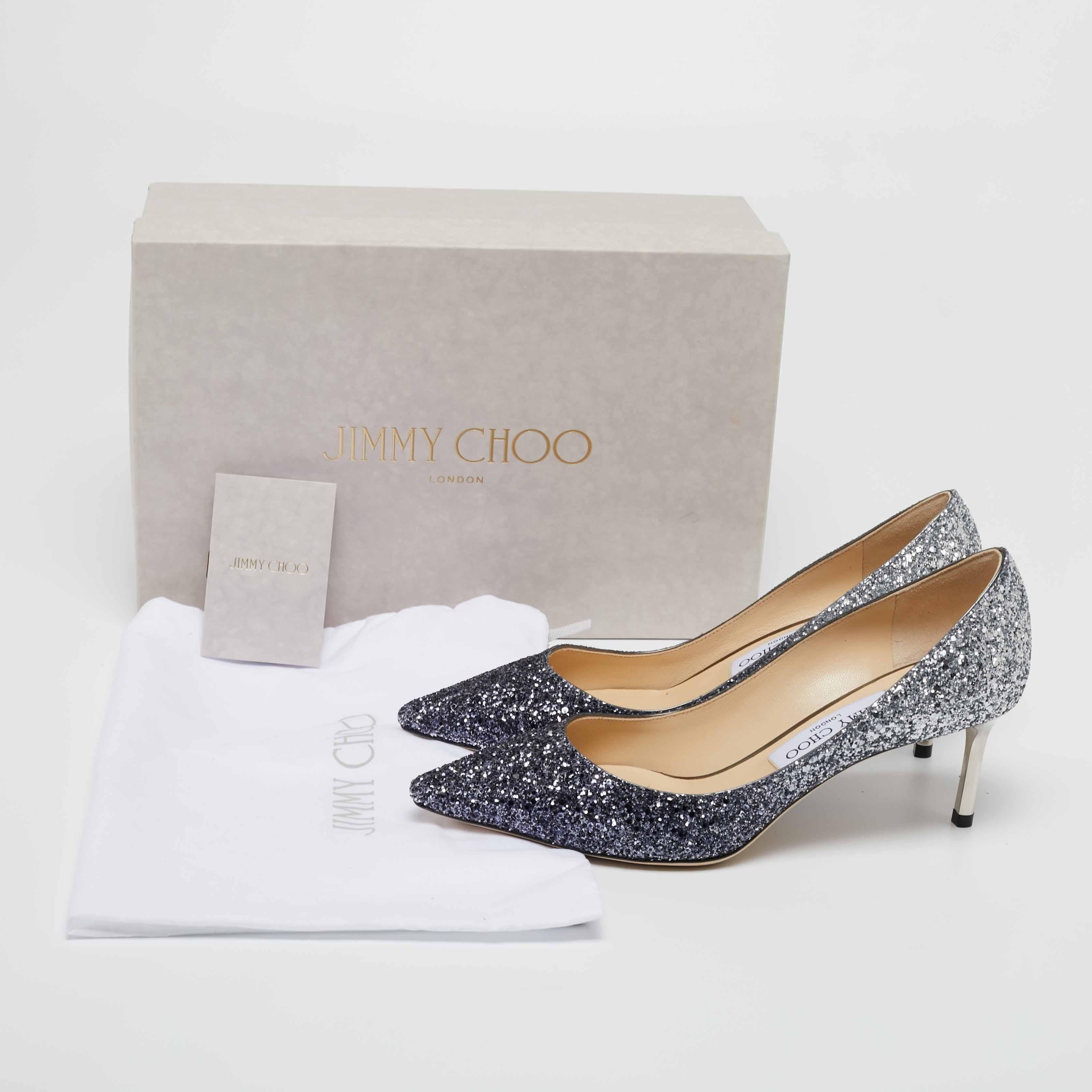 Jimmy Choo Two Tone Ombre Coarse Glitter Fabric Romy Pointed Toe Pumps 37.5 2
