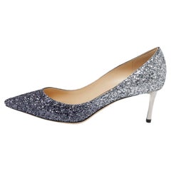 Jimmy Choo Two Tone Ombre Coarse Glitter Fabric Romy Pointed Toe Pumps 37.5