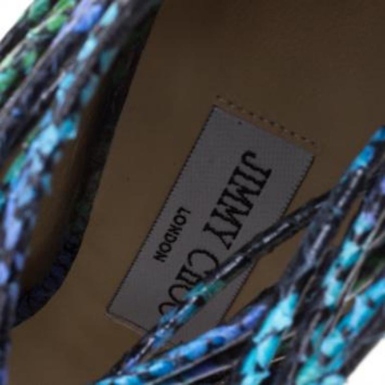 Jimmy Choo - Sandales à bout ouvert en cuir de python bicolore « Quaker Elaphe », taille 39,5 Bon état - En vente à Dubai, Al Qouz 2