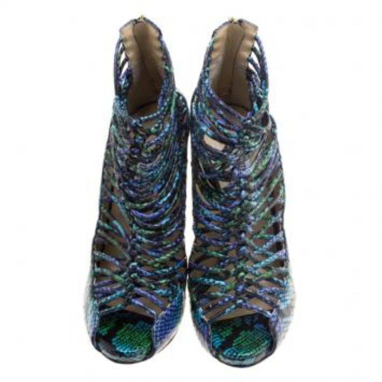 Jimmy Choo - Sandales à bout ouvert en cuir de python bicolore « Quaker Elaphe », taille 39,5 en vente 1