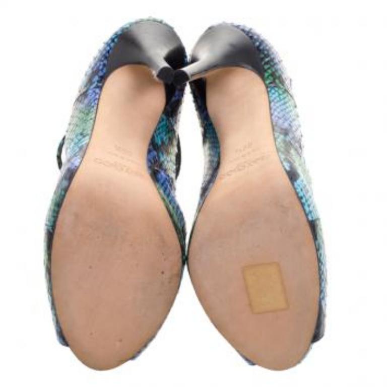 Jimmy Choo - Sandales à bout ouvert en cuir de python bicolore « Quaker Elaphe », taille 39,5 en vente 2