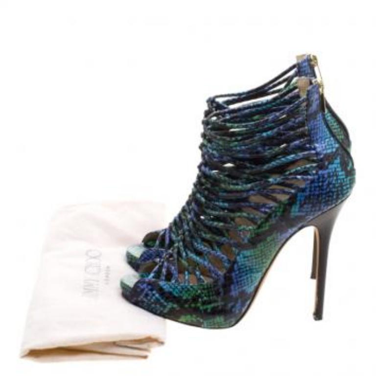 Jimmy Choo - Sandales à bout ouvert en cuir de python bicolore « Quaker Elaphe », taille 39,5 en vente 3