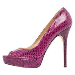 Jimmy Choo Two Tone Watersnake Peep Toe Platform Pumps Size 39.5