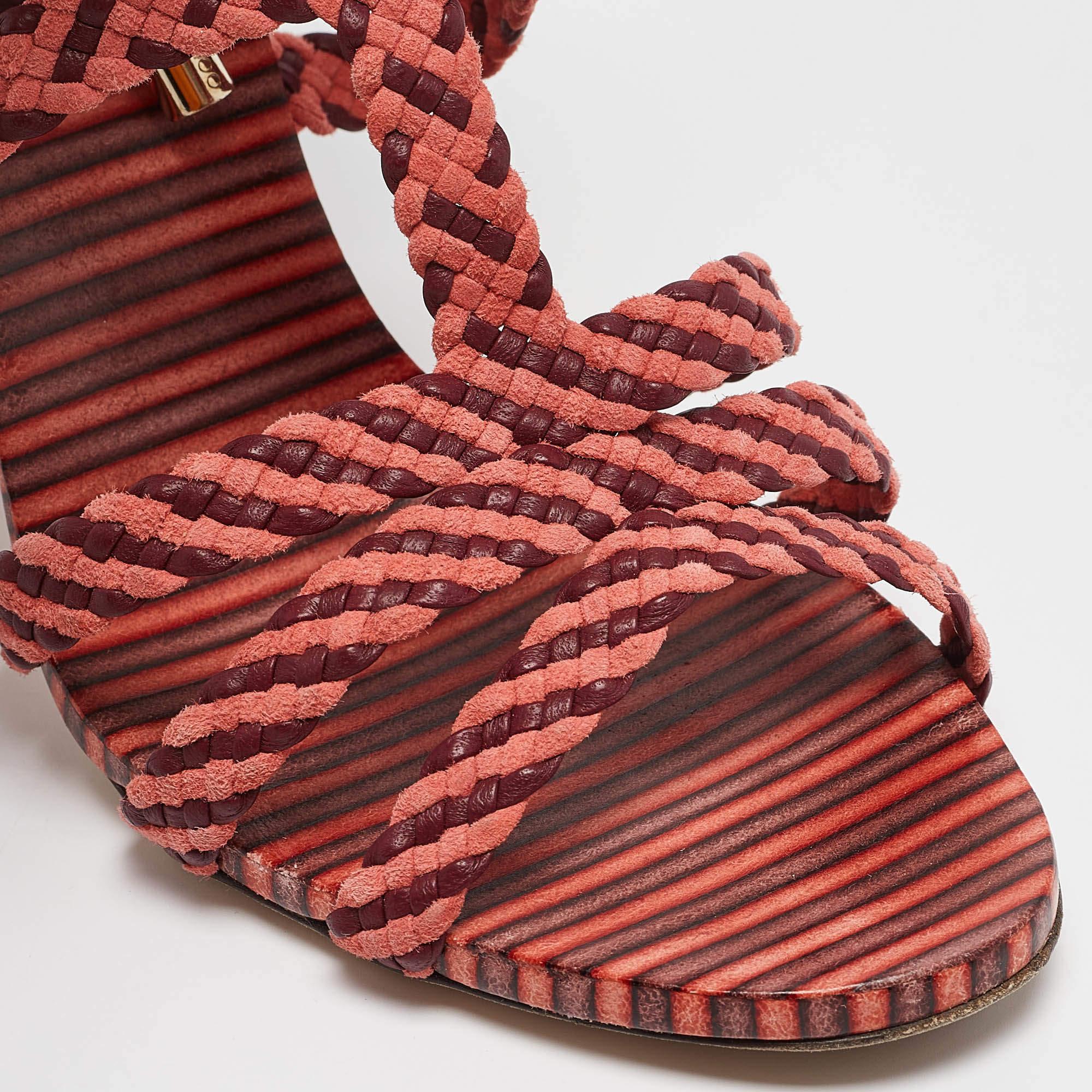 Jimmy Choo Two Tone Woven Suede and Leather Ankle Tie Sandals Size 37 For Sale 2
