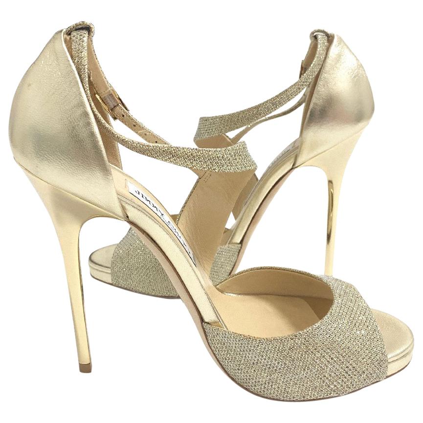 JIMMY CHOO 'Tyne 120' Pumps in Gold Lamé and Metallic Nappa Leather ...