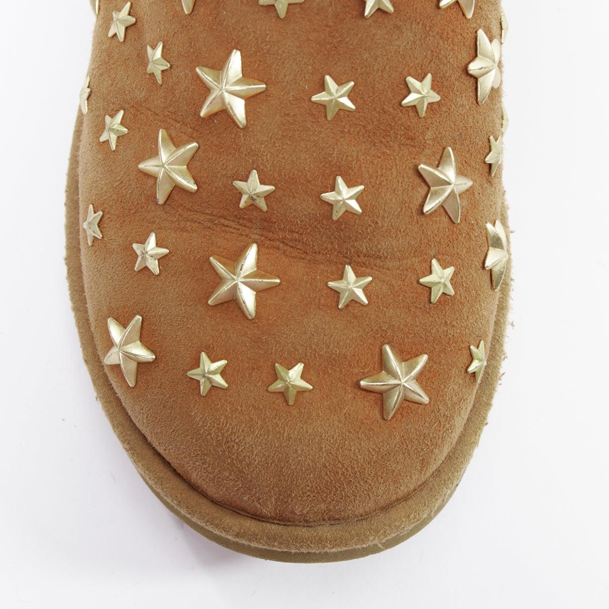 JIMMY CHOO UGG brown suede gold star embellished fringe trim snow boots EU36 2