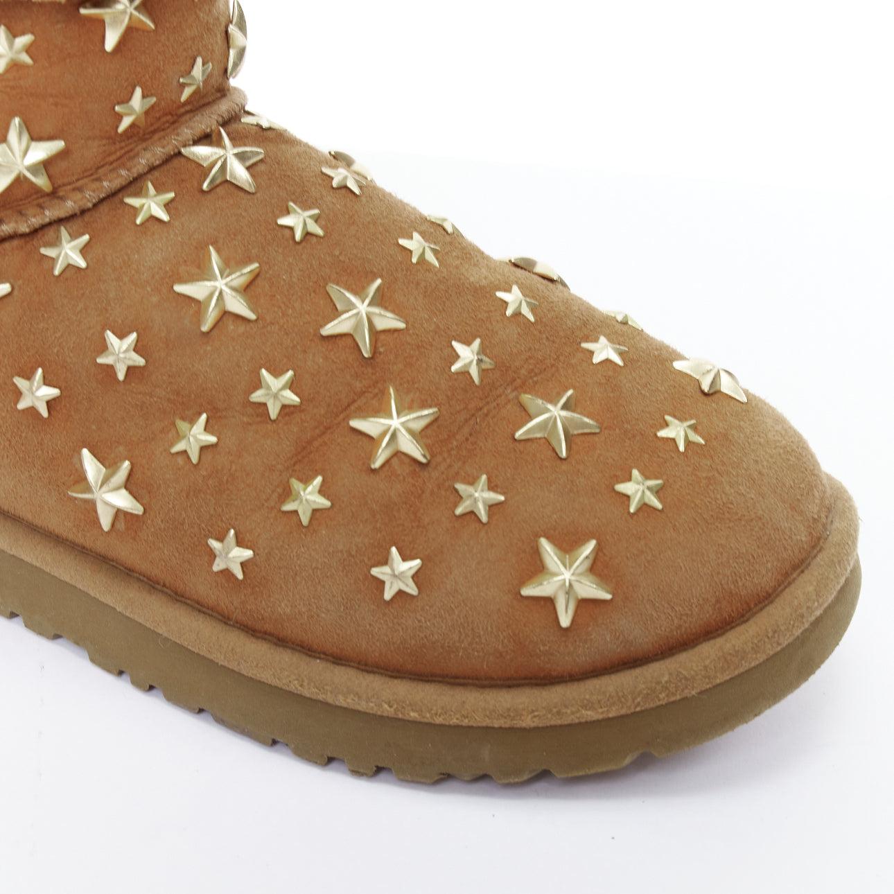 JIMMY CHOO UGG brown suede gold star embellished fringe trim snow boots EU36 3