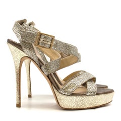 Jimmy Choo Vamp Lame Glitter Platform Sandals 37.5