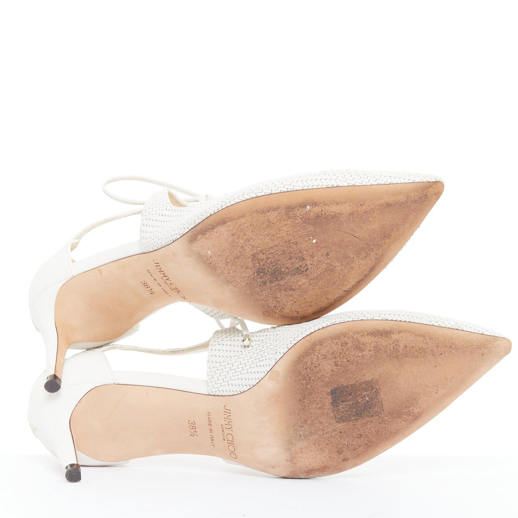 JIMMY CHOO Vanessa weißes strukturiertes Wildleder Leder Krawatte Braut Pumpe EU38.5 im Angebot 7