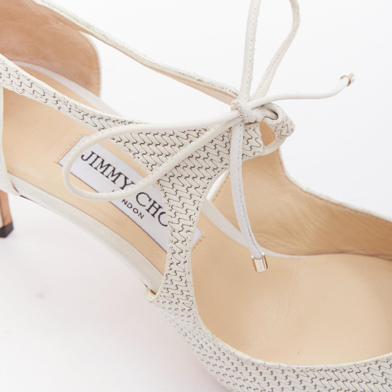 JIMMY CHOO Vanessa weißes strukturiertes Wildleder Leder Krawatte Braut Pumpe EU38.5 im Angebot 3