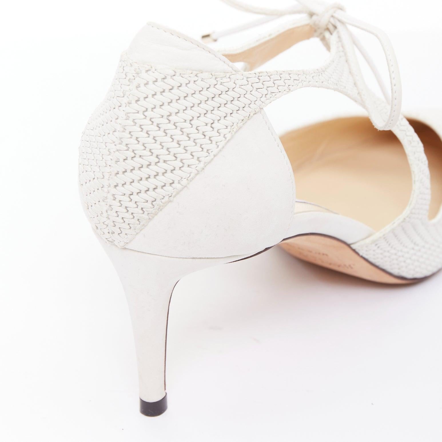 JIMMY CHOO Vanessa weißes strukturiertes Wildleder Leder Krawatte Braut Pumpe EU38.5 im Angebot 4