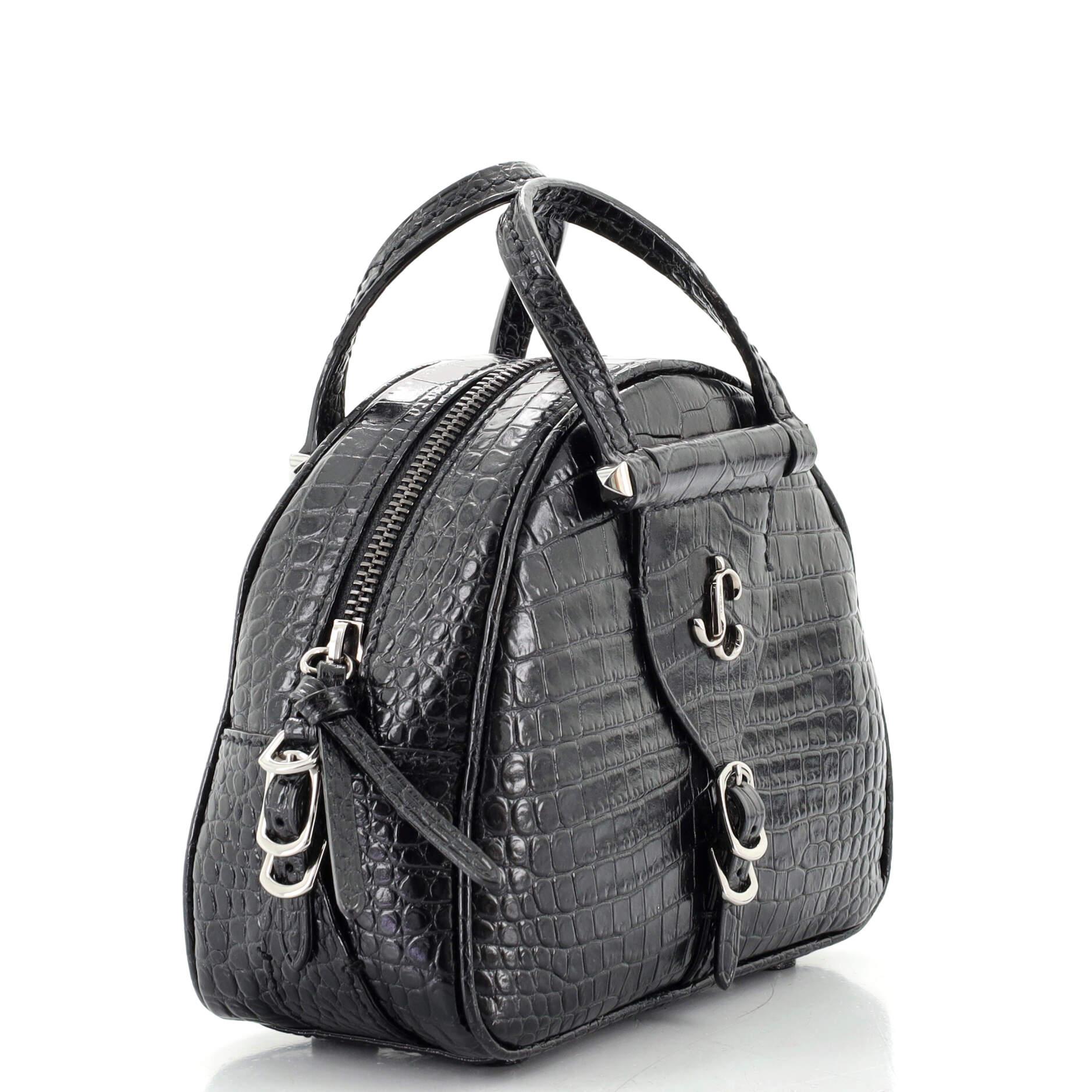 Black Jimmy Choo Varenne Bowling Bag Embossed Leather Mini