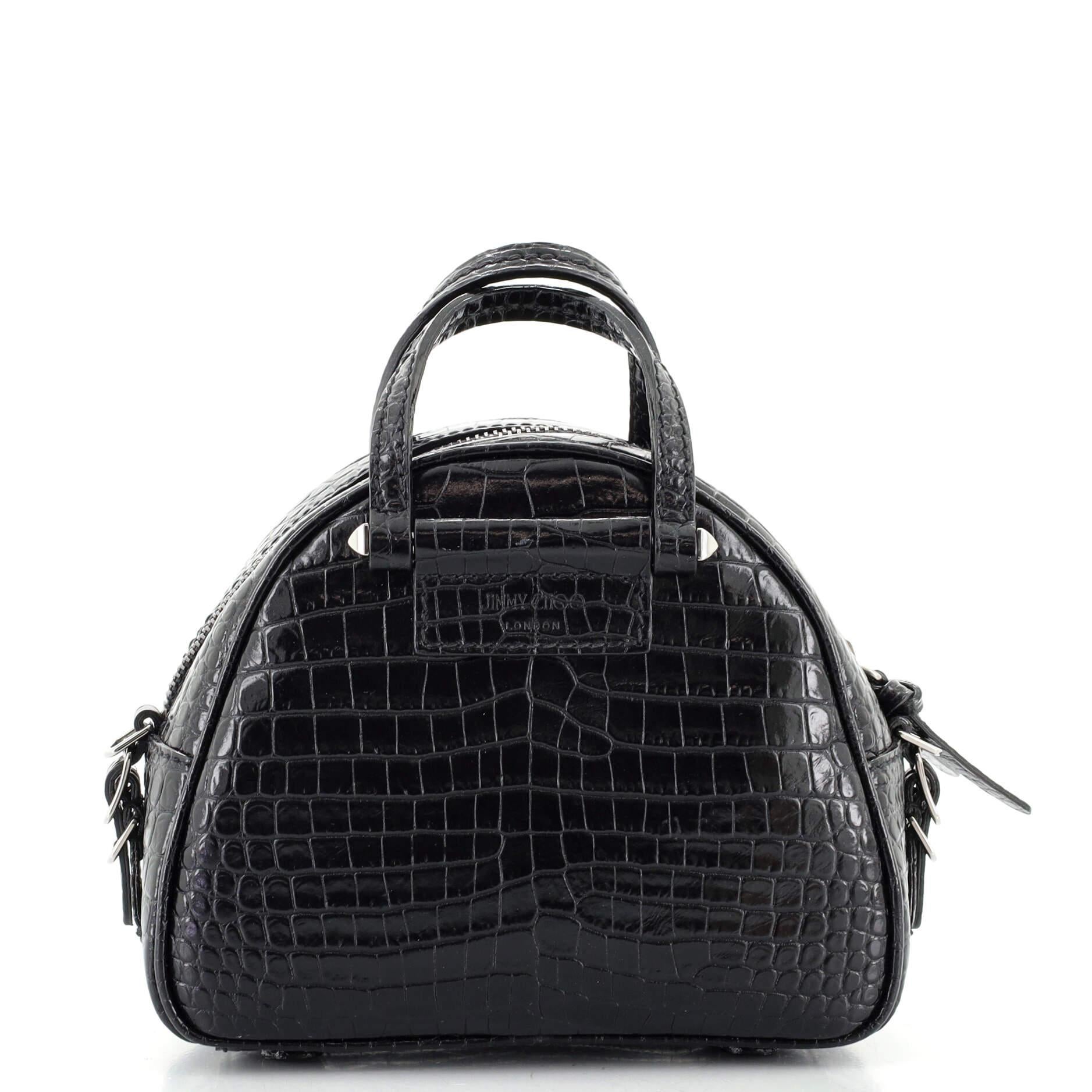 Jimmy Choo Varenne Bowling Bag Embossed Leather Mini In Good Condition In NY, NY