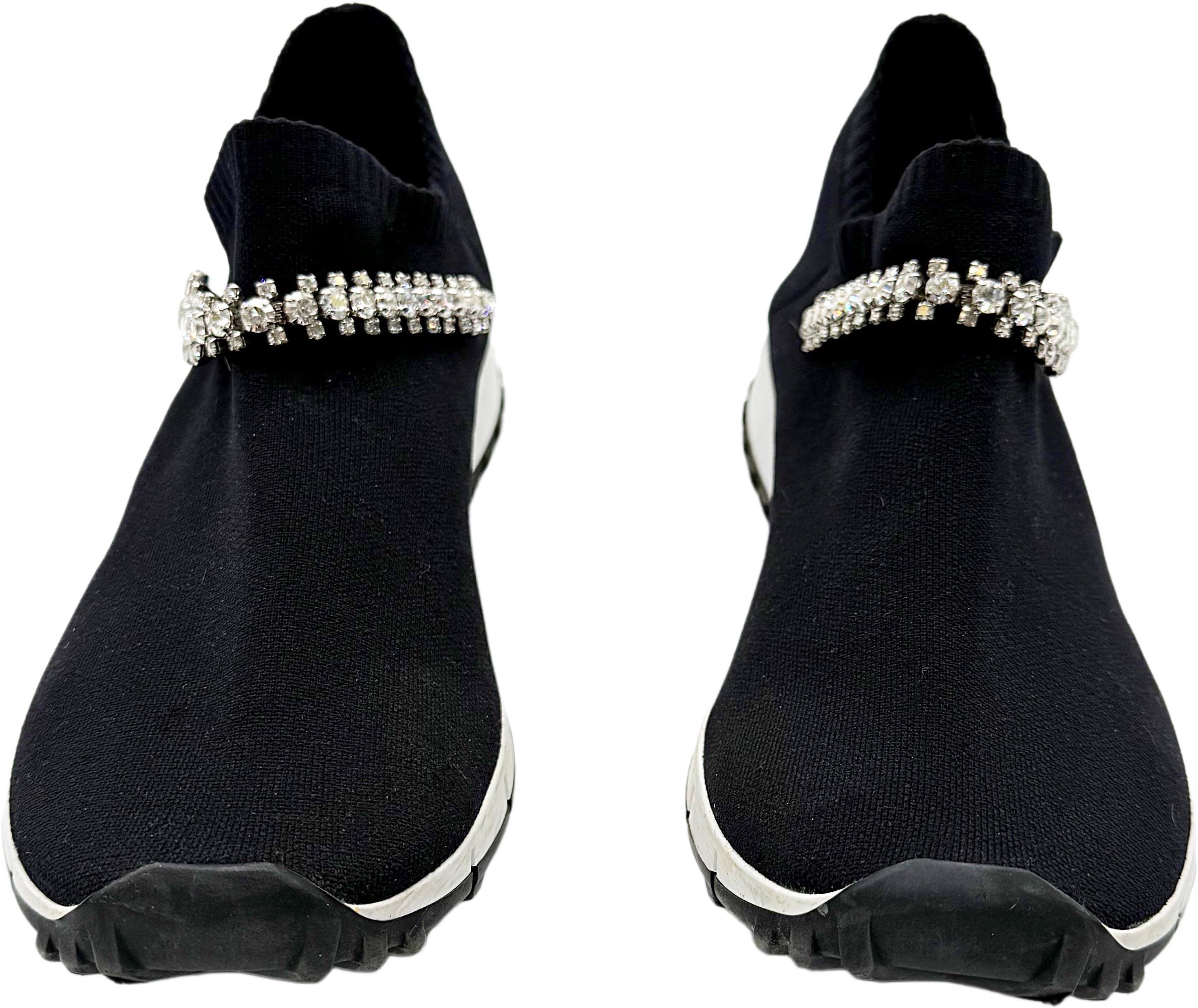 Jimmy Choo Verona Talla 39.5 Negro Rhinestone Crystal Knit Sneakers Zapatos Trainer en Excelente estado para la venta en San Diego, CA