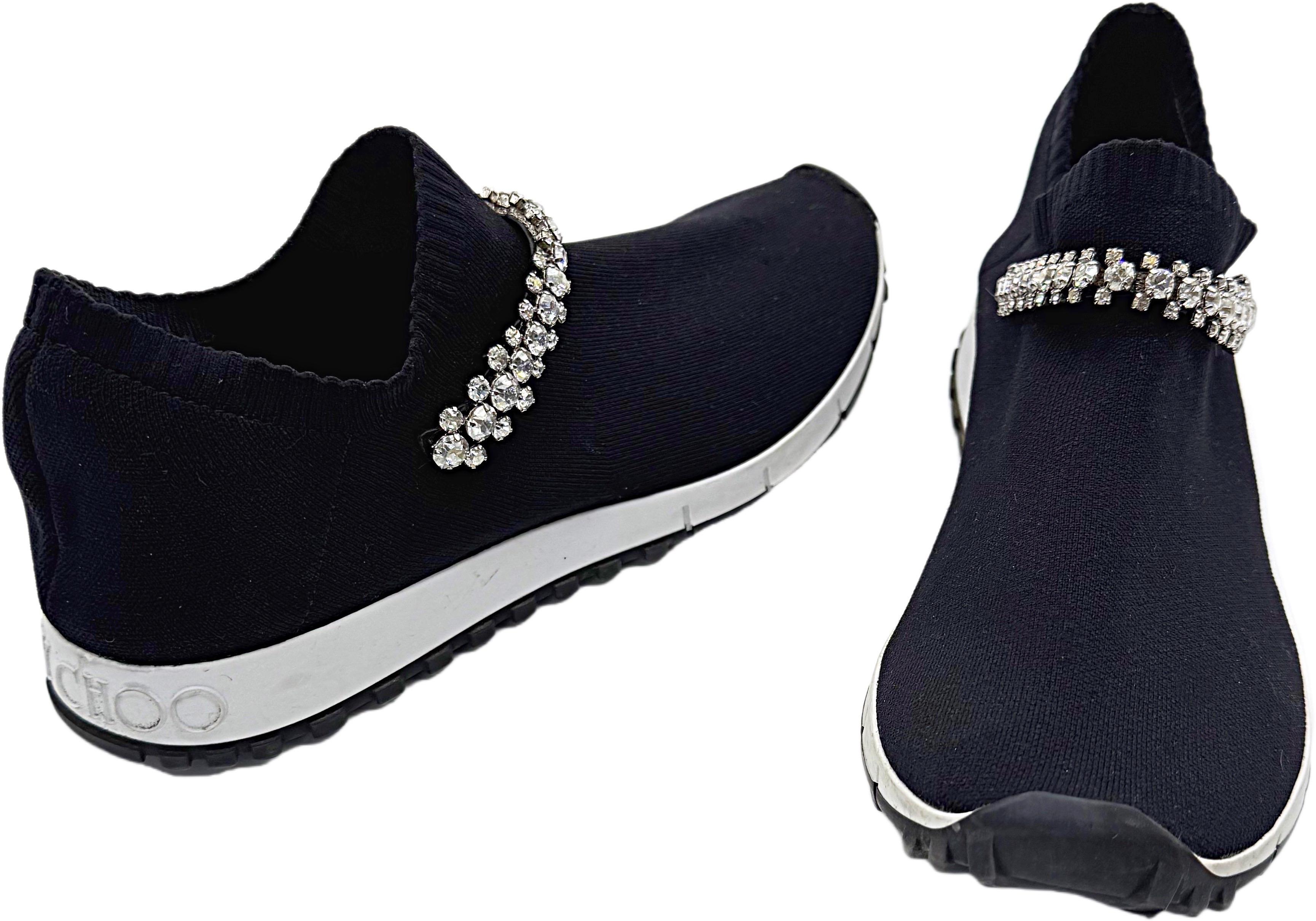De las mujeres Jimmy Choo Verona Talla 39.5 Negro Rhinestone Crystal Knit Sneakers Zapatos Trainer en venta