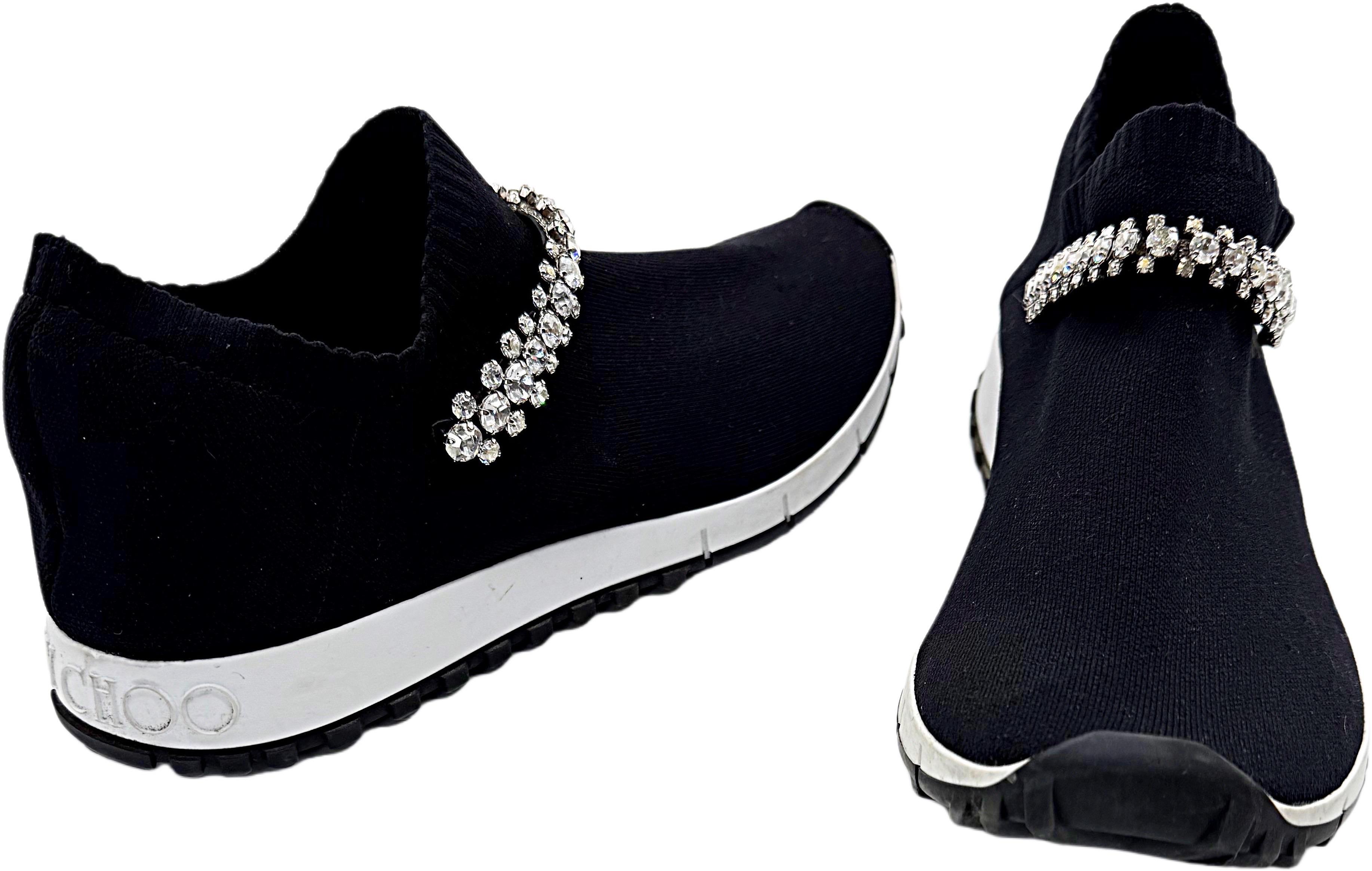 Jimmy Choo Verona Talla 39.5 Negro Rhinestone Crystal Knit Sneakers Zapatos Trainer en venta 1