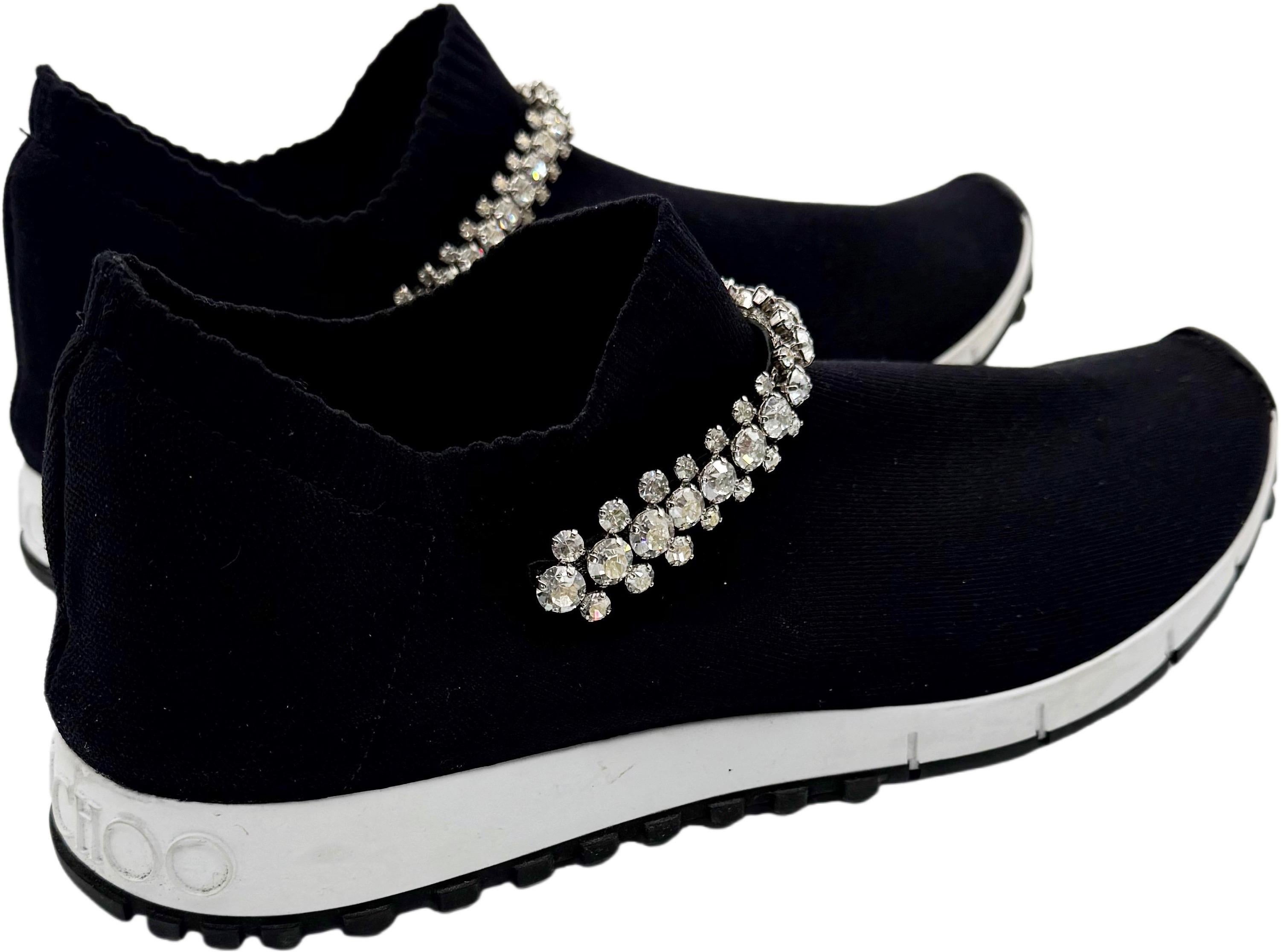 Jimmy Choo Verona Talla 39.5 Negro Rhinestone Crystal Knit Sneakers Zapatos Trainer en venta 2