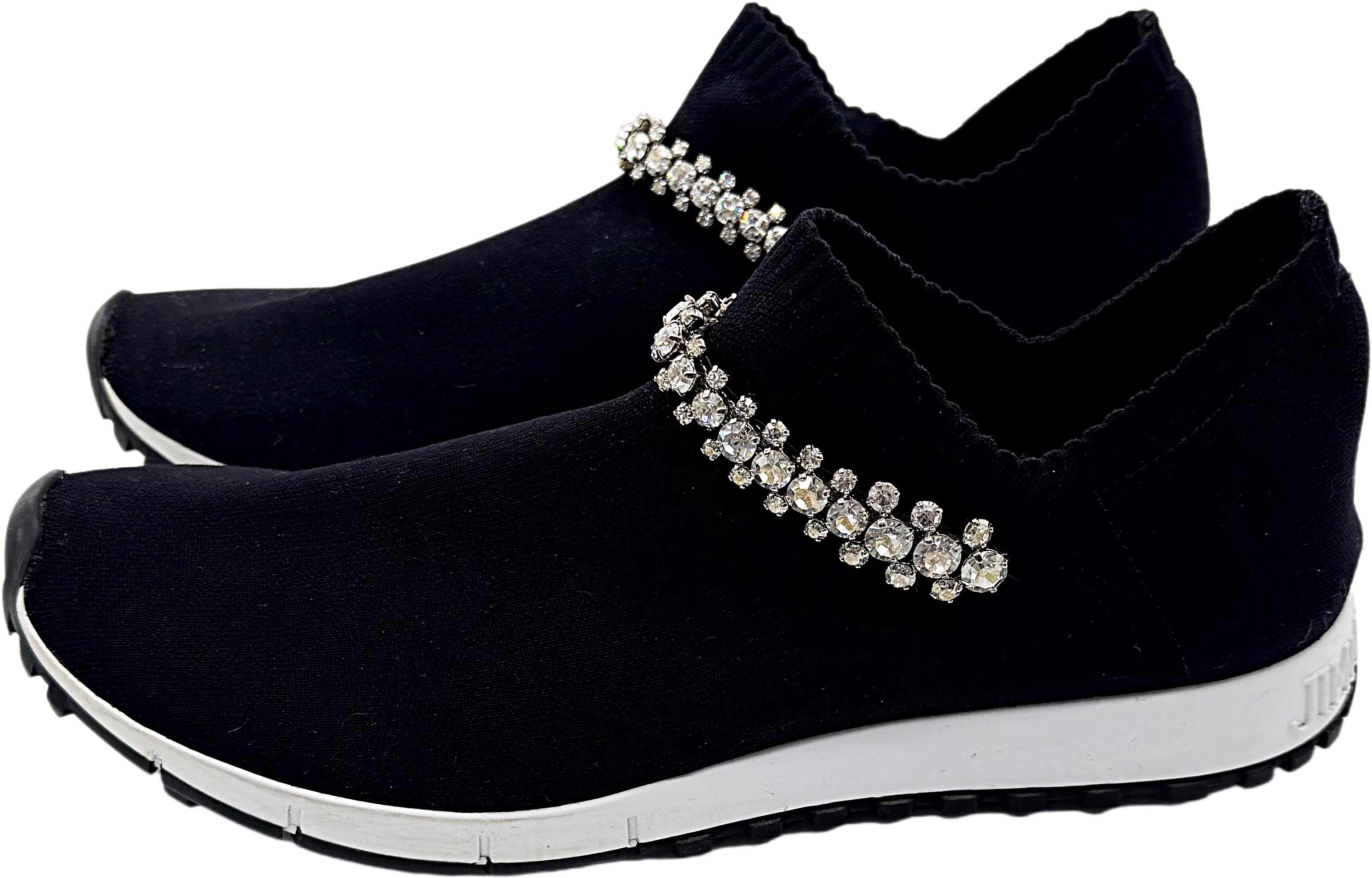 Jimmy Choo Verona Talla 39.5 Negro Rhinestone Crystal Knit Sneakers Zapatos Trainer en venta 3