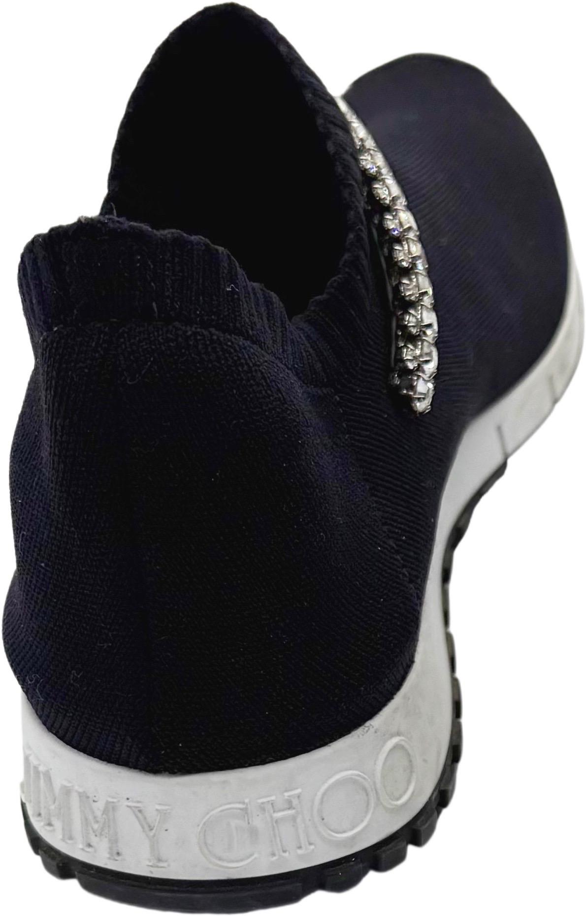 Jimmy Choo Verona Talla 39.5 Negro Rhinestone Crystal Knit Sneakers Zapatos Trainer en venta 4