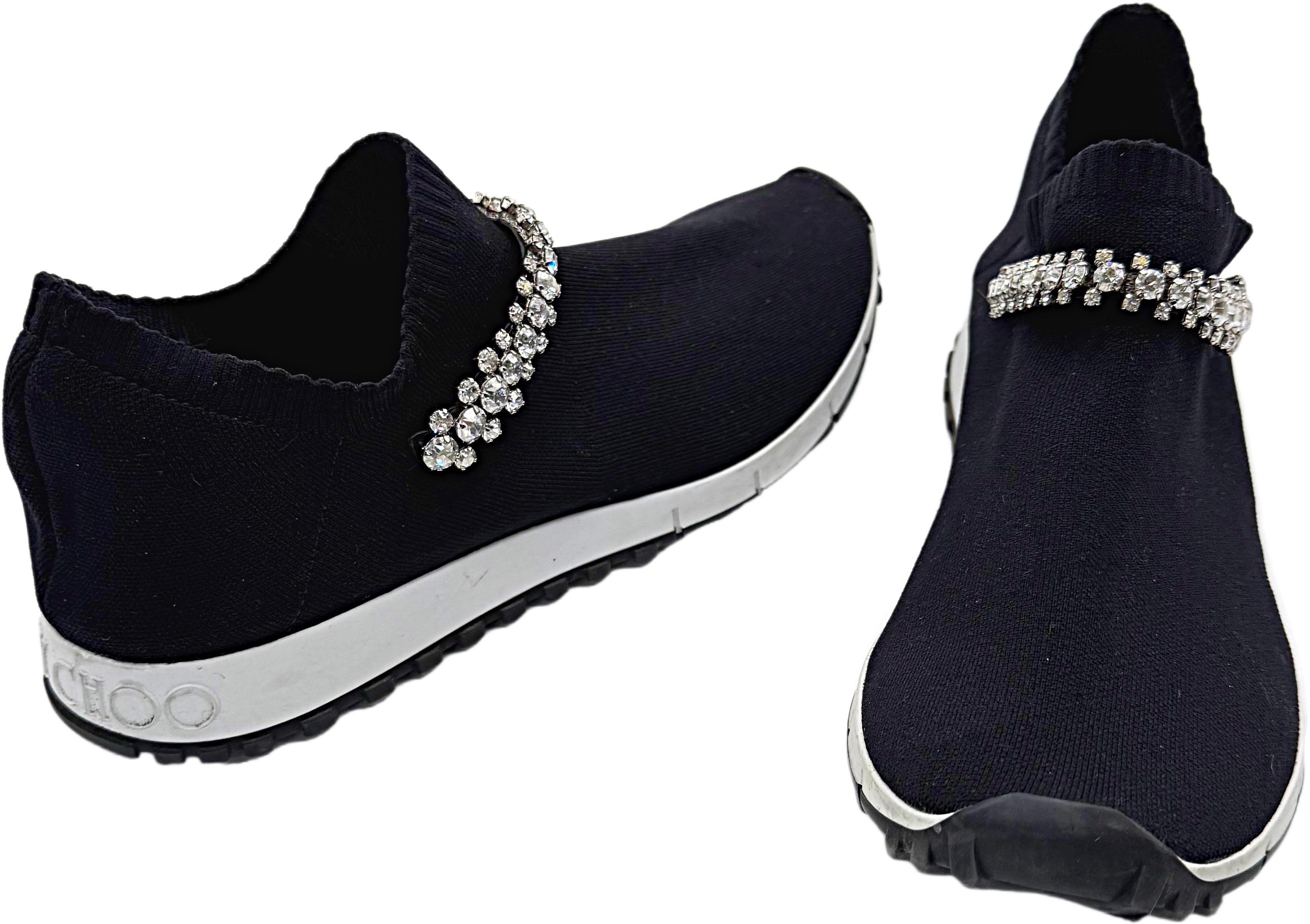 Jimmy Choo Verona Talla 39.5 Negro Rhinestone Crystal Knit Sneakers Zapatos Trainer en venta 5