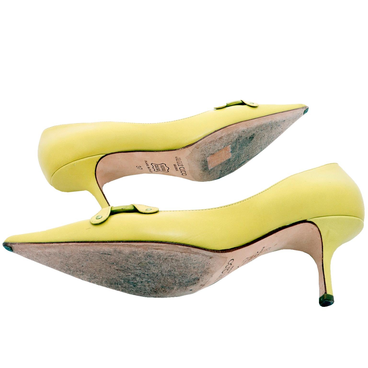 Jimmy Choo Vintage Chartreuse Green Pointed Toe Heels Size 37 For Sale 3