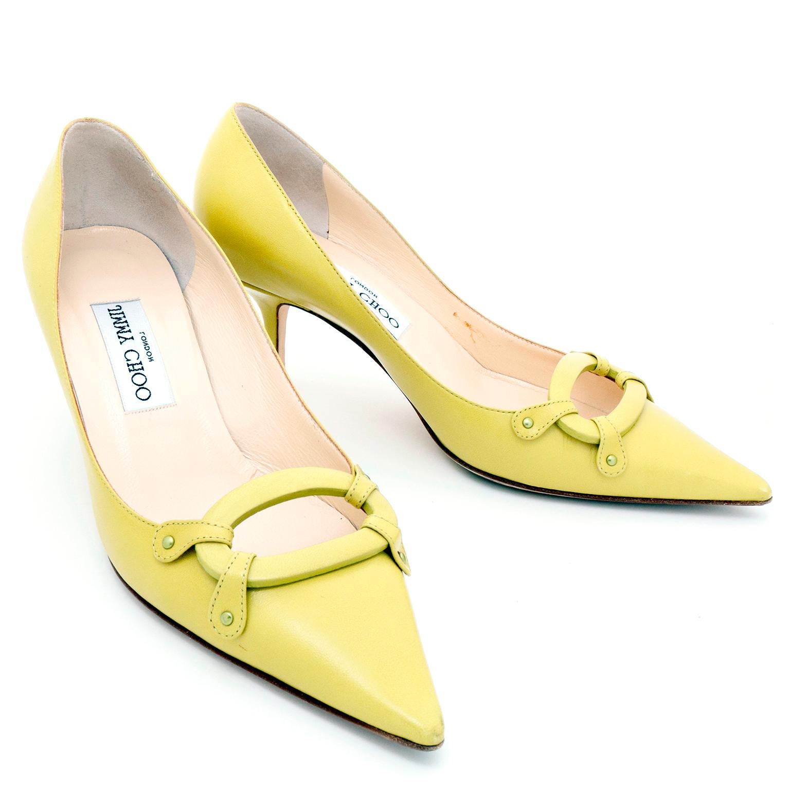 Jimmy Choo Vintage Chartreuse Green Pointed Toe Heels Size 37 For Sale ...