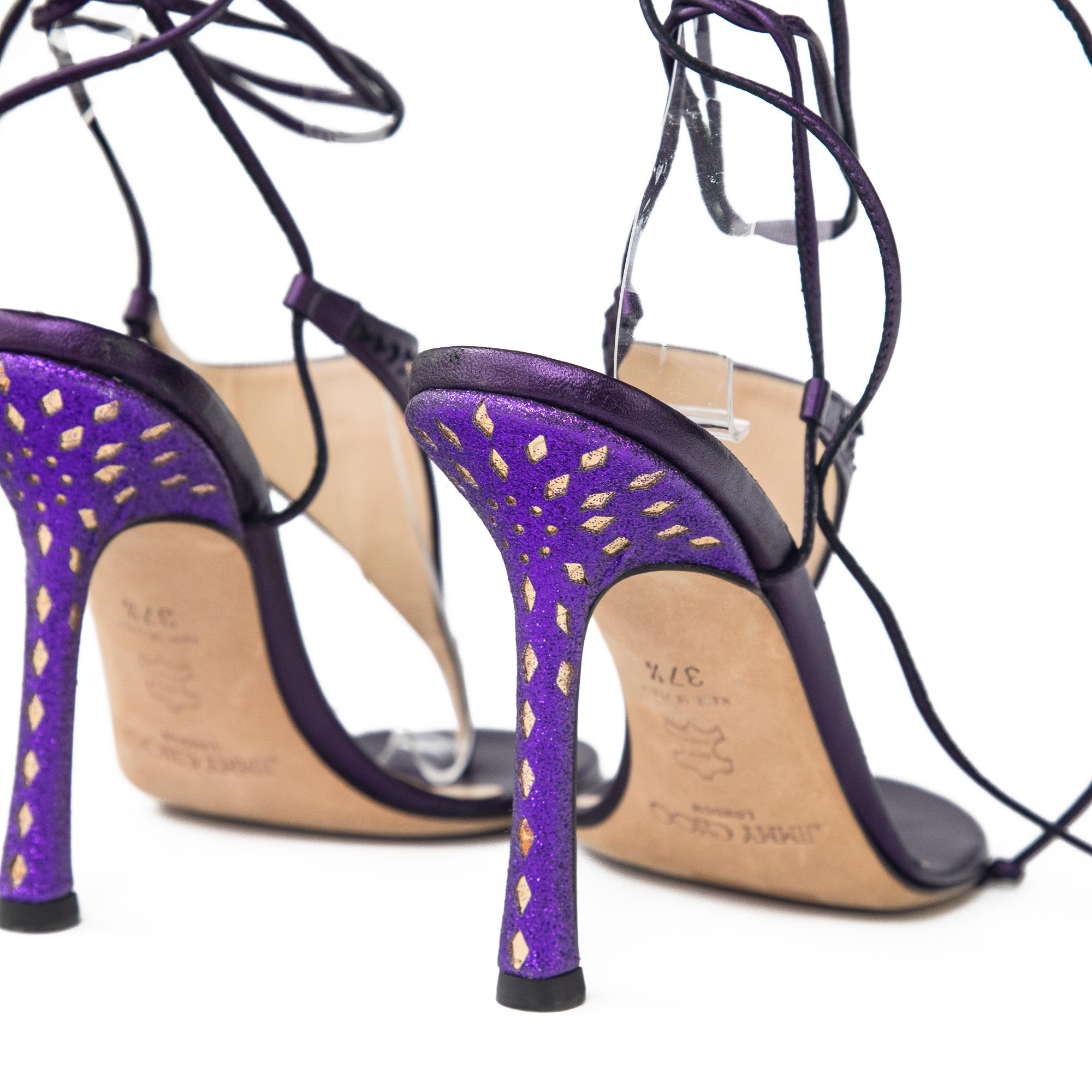 Jimmy Choo Vintage Purple Lace up Thong Heels size 37.5 2