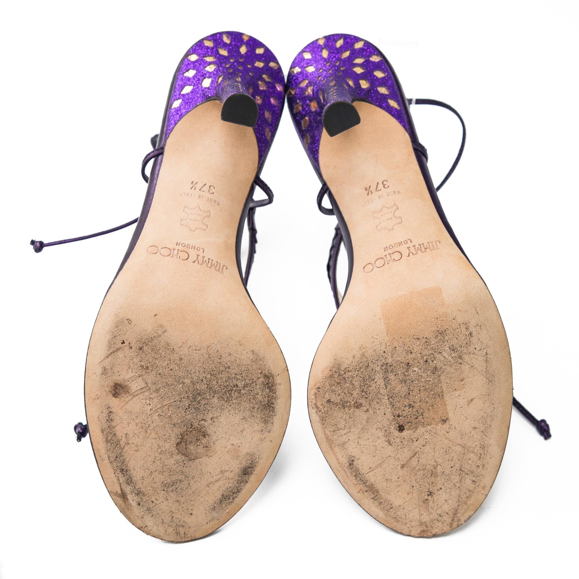 Jimmy Choo Vintage Purple Lace up Thong Heels size 37.5 3
