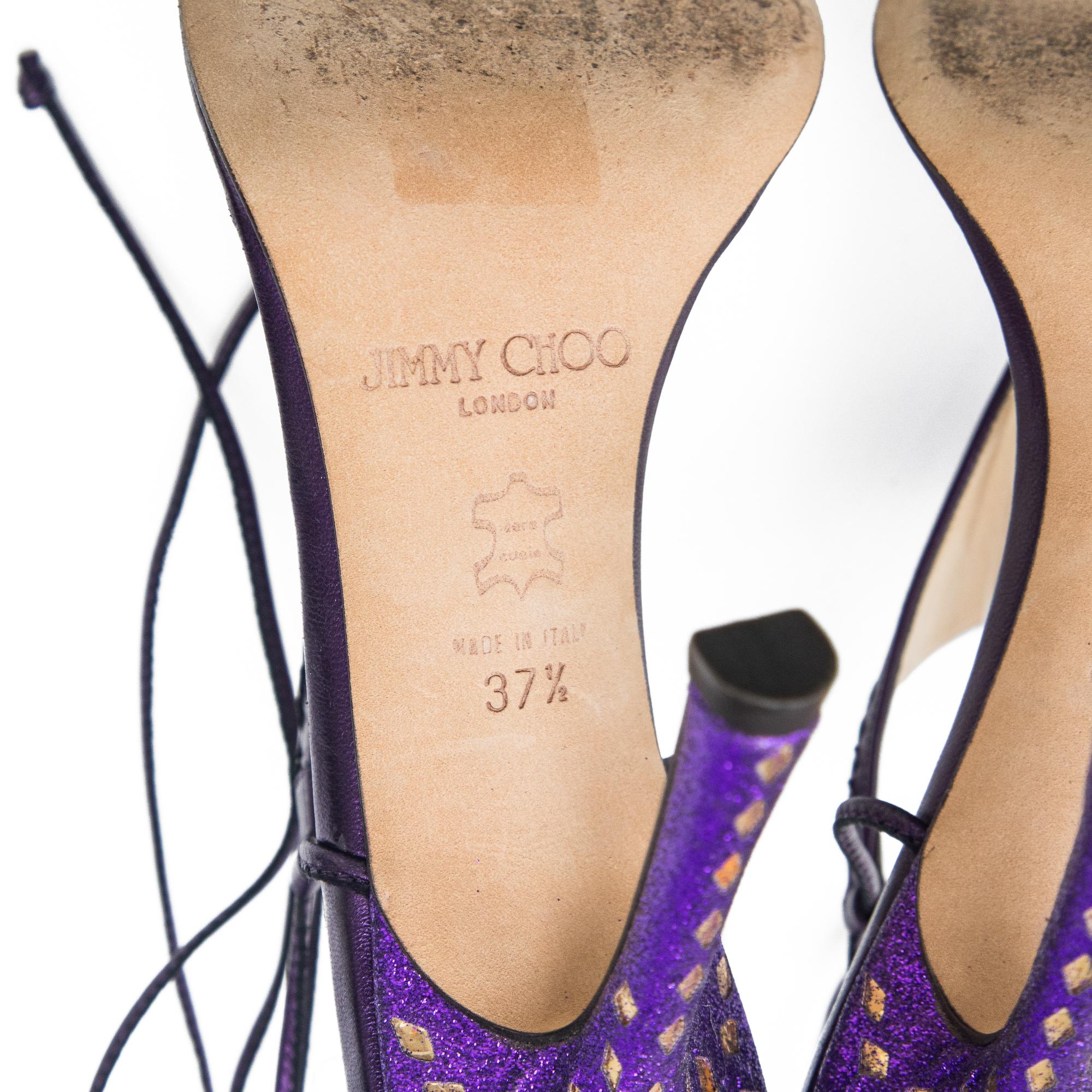 Jimmy Choo Vintage Purple Lace up Thong Heels size 37.5 4