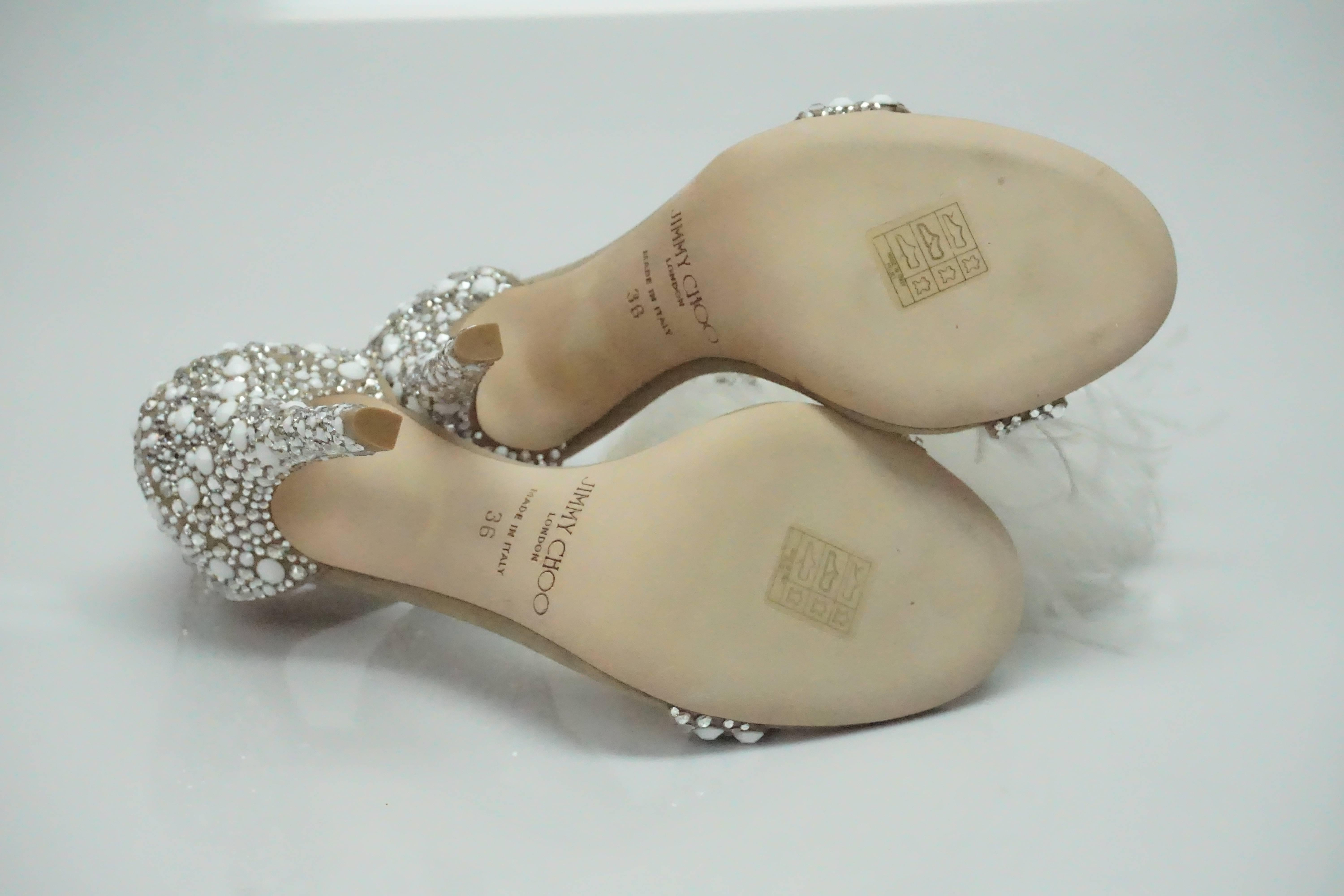 Gray Jimmy Choo Viola White/Crystal Mix Wedding Sandals - NEVER USED - 36