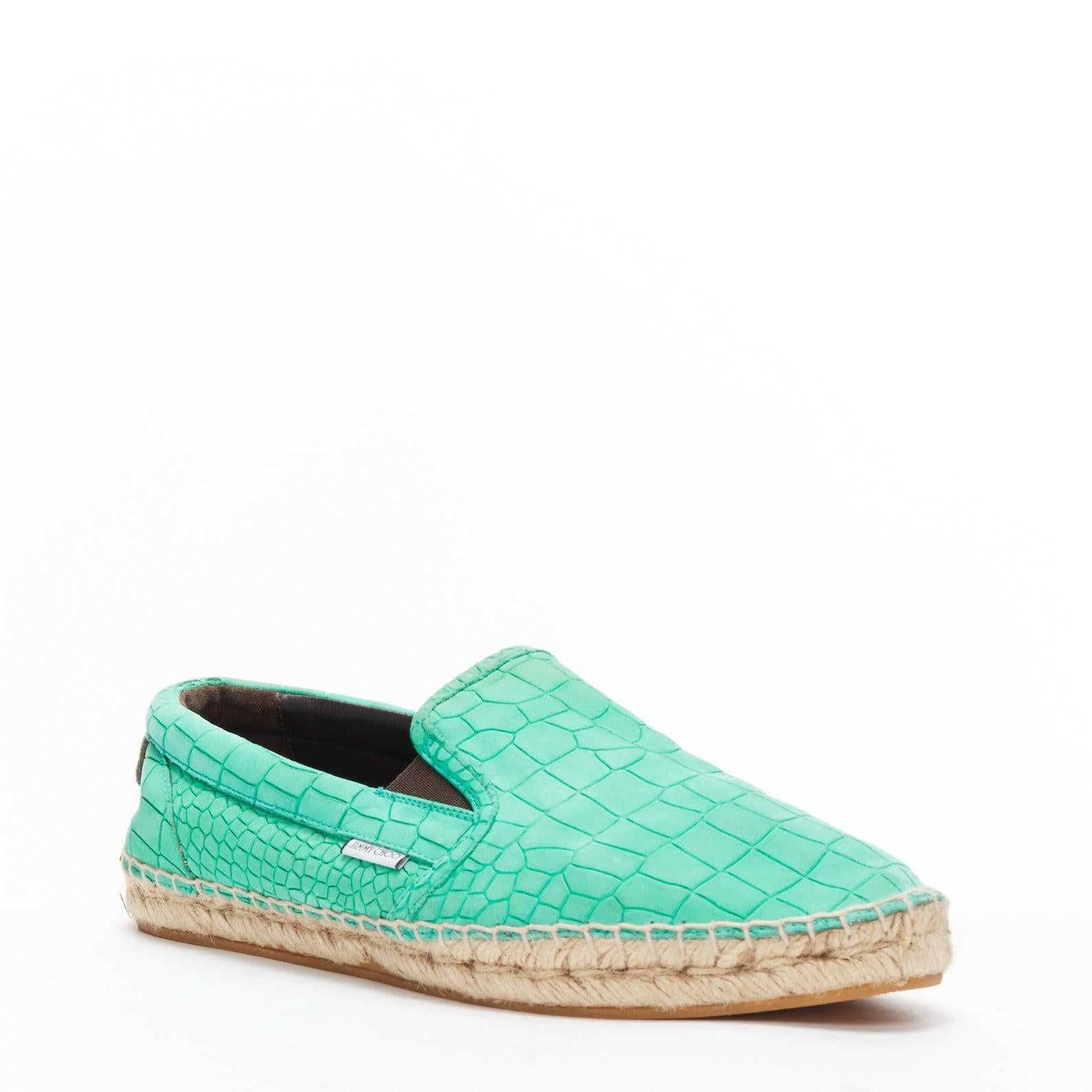 Green JIMMY CHOO Vlad mint green embossed scaled leather espadrilles EU42 For Sale