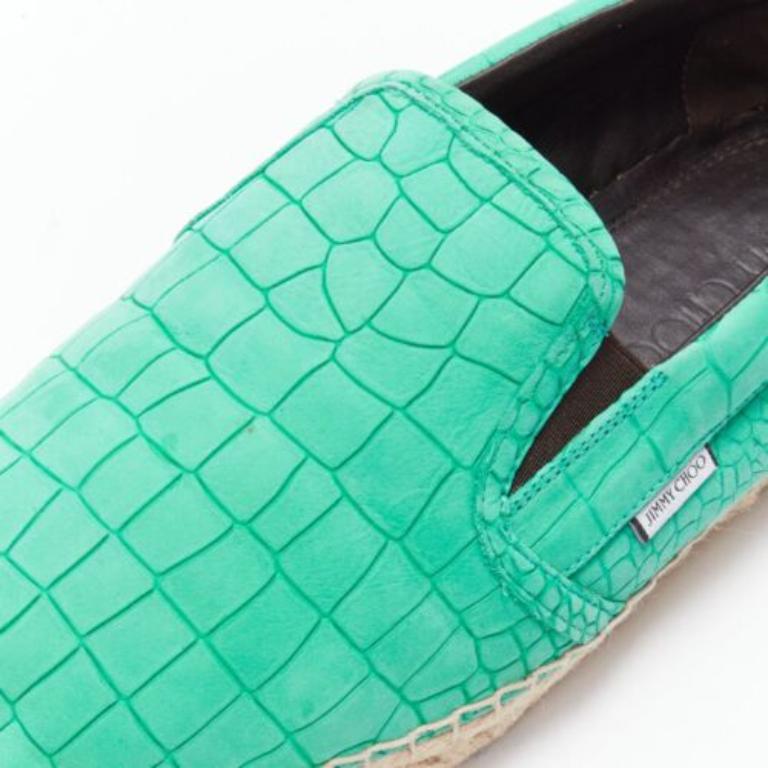 JIMMY CHOO Espadrilles Vlad en cuir écaillé gaufré vert menthe EU42 en vente 2
