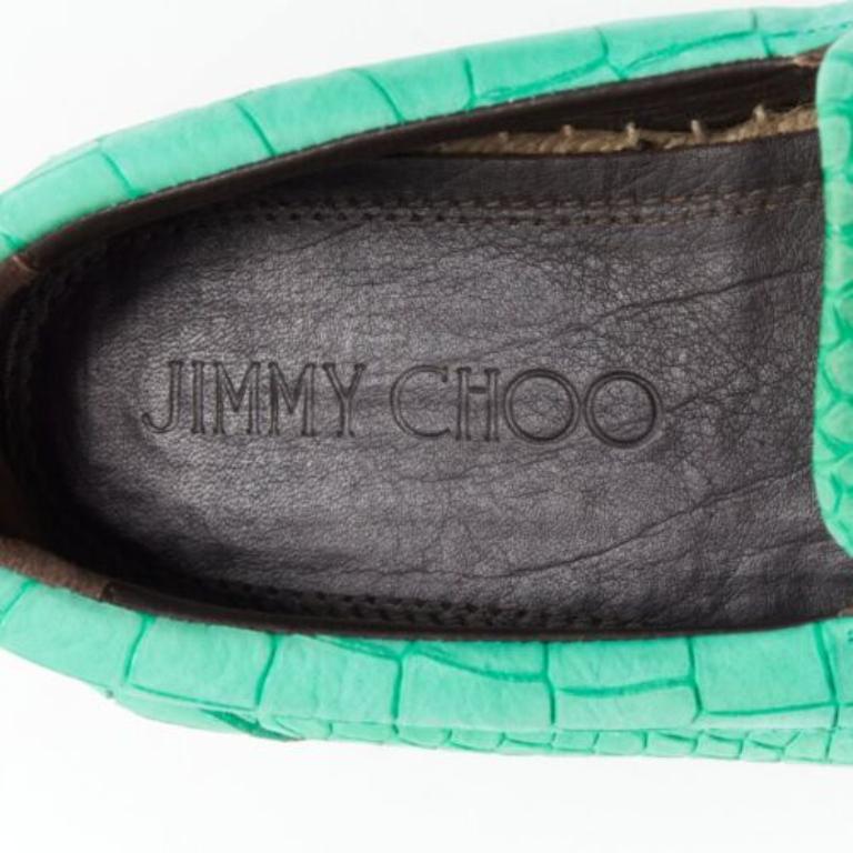 JIMMY CHOO Espadrilles Vlad en cuir écaillé gaufré vert menthe EU42 en vente 4