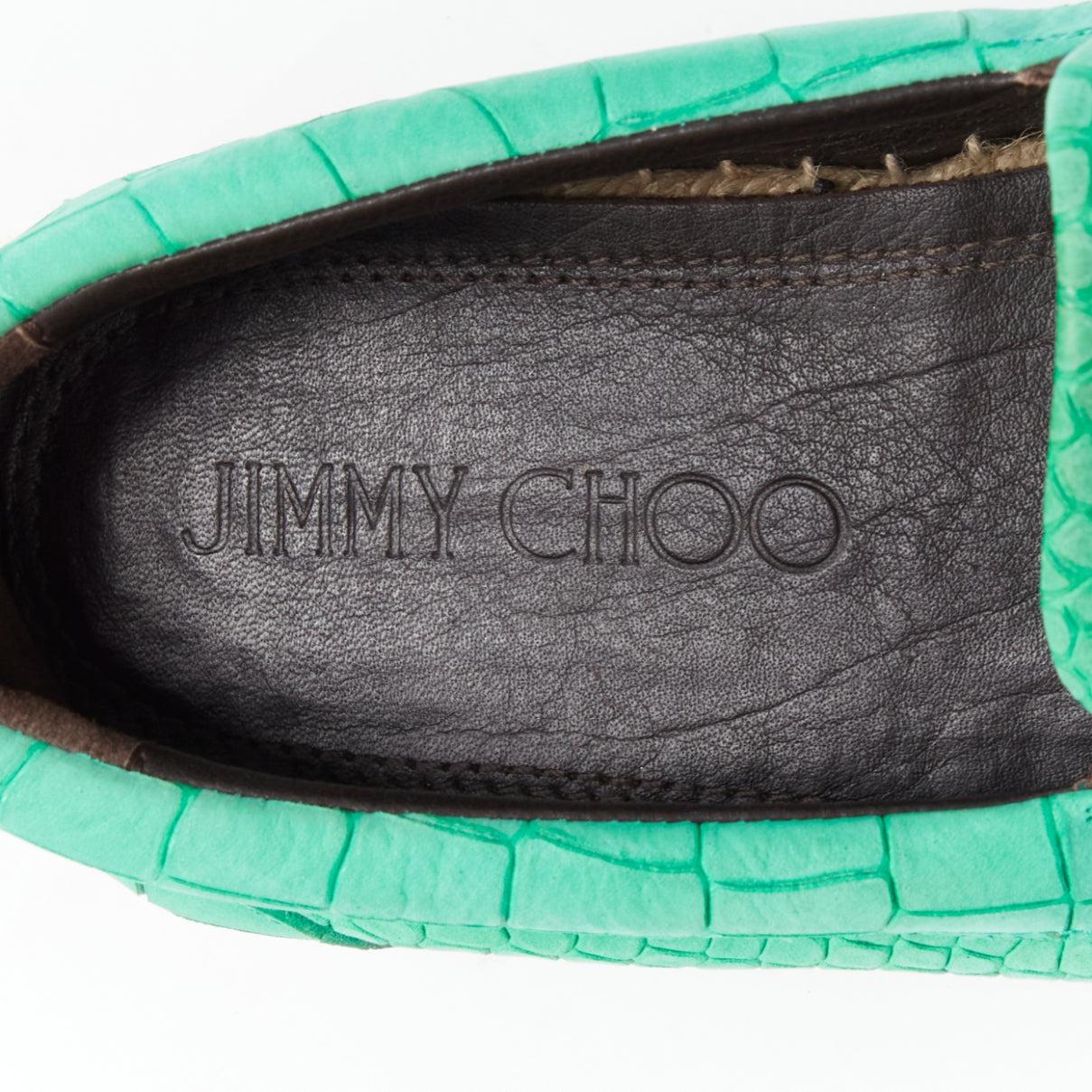 JIMMY CHOO Vlad mint green embossed scaled leather espadrilles EU42 For Sale 4