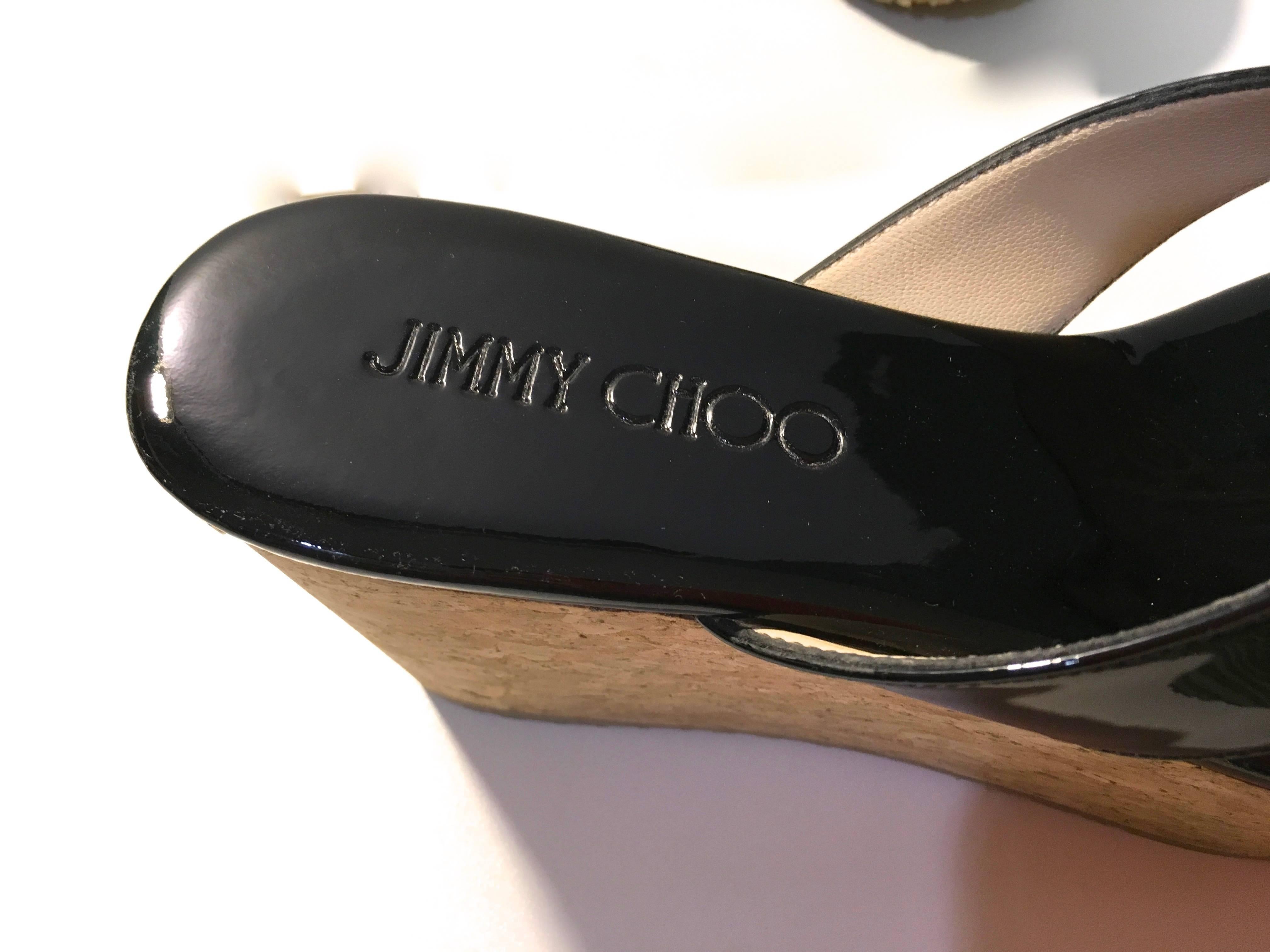 Jimmy Choo Black Patent Leather Size 35 Wedges For Sale 2