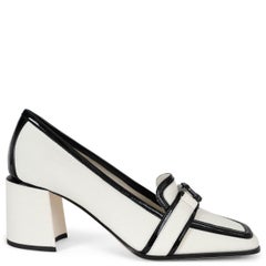 JIMMY CHOO Weiß & Schwarz Canvas EVIN 65 PATENT TRIM Pumps Schuhe 37,5