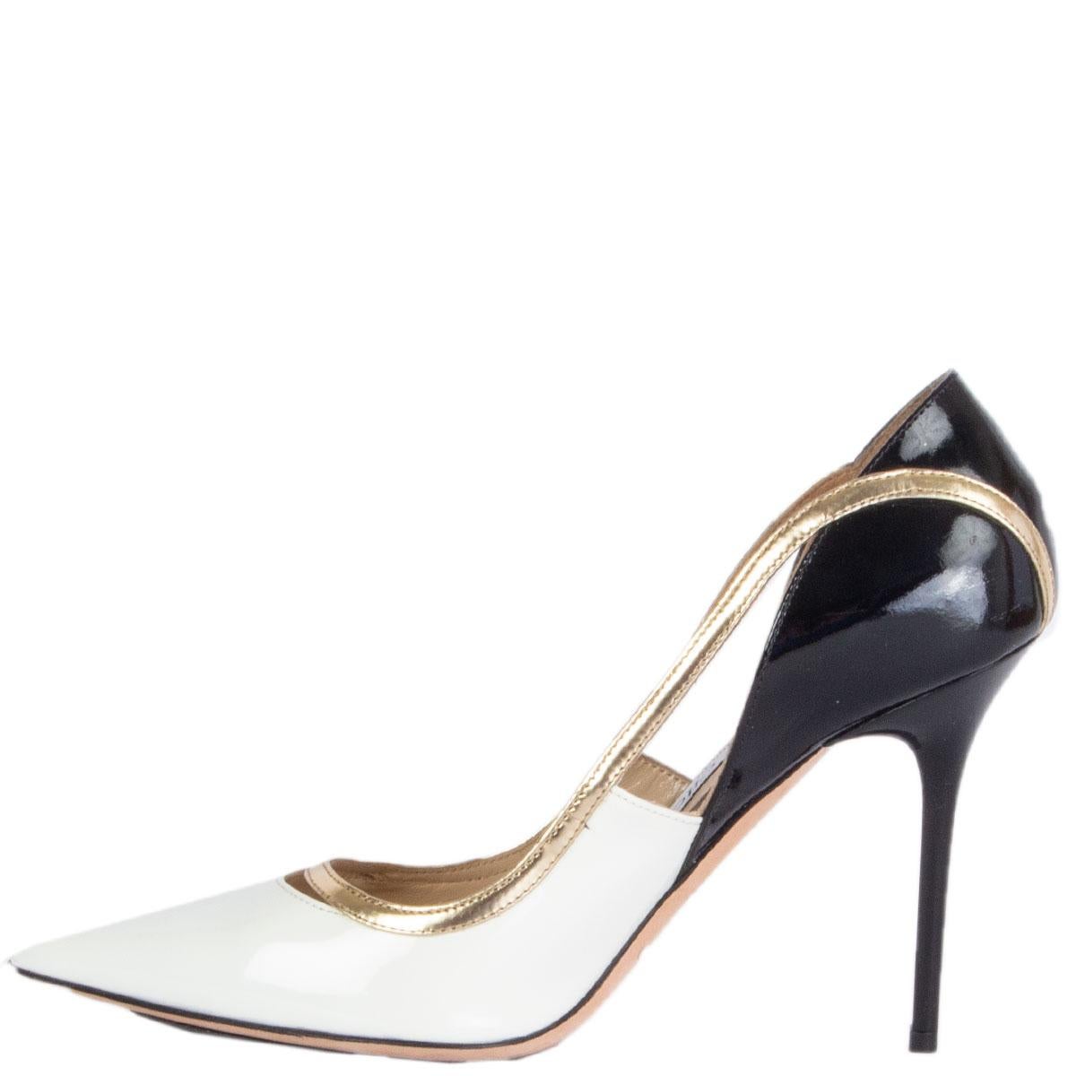 Beige JIMMY CHOO white black gold patent leather VIPER Pumps Shoes 36