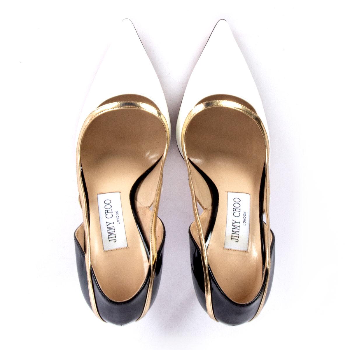 JIMMY CHOO white black gold patent leather VIPER Pumps Shoes 36 1