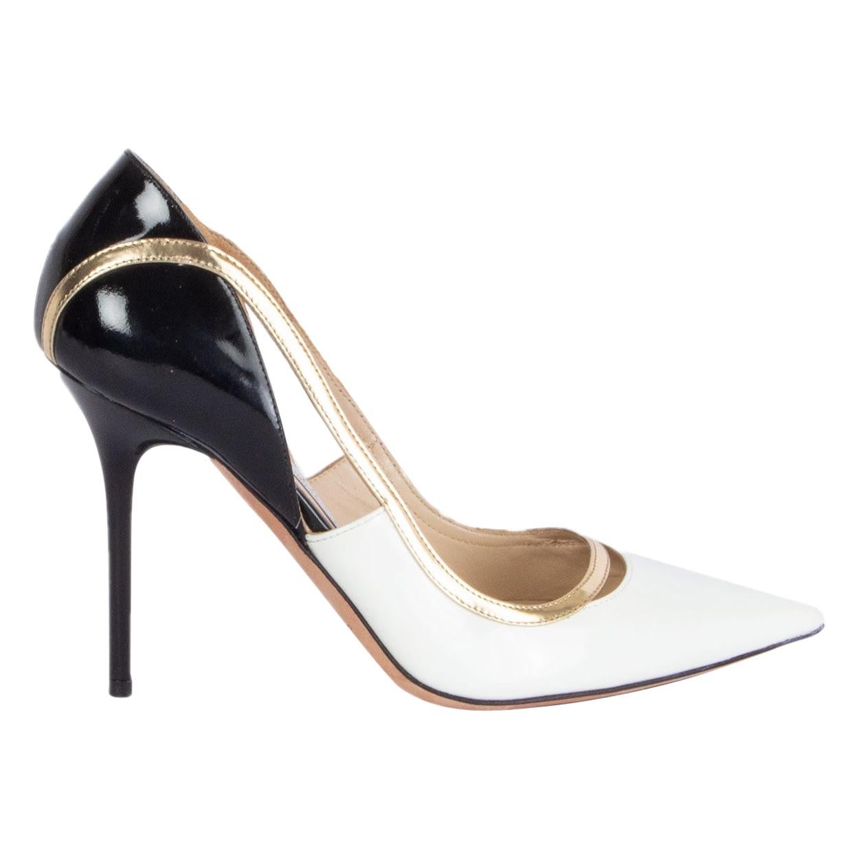 JIMMY CHOO white black gold patent leather VIPER Pumps Shoes 36