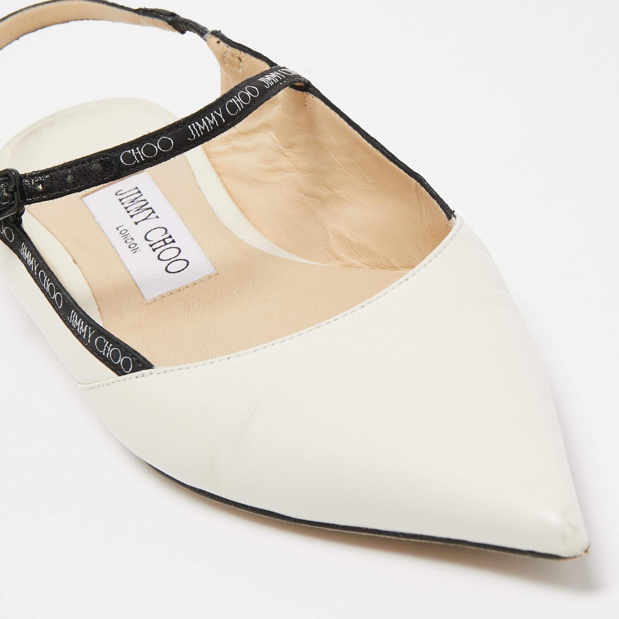 Jimmy Choo White/Black Leather Ray Slingback Flats Size 36 For Sale 2