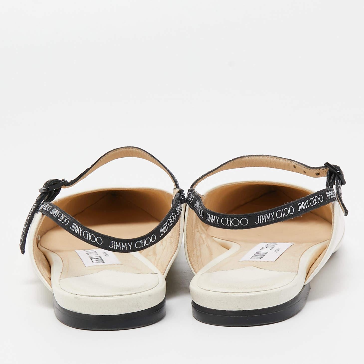 Jimmy Choo White/Black Leather Ray Slingback Flats Size 36 For Sale 3