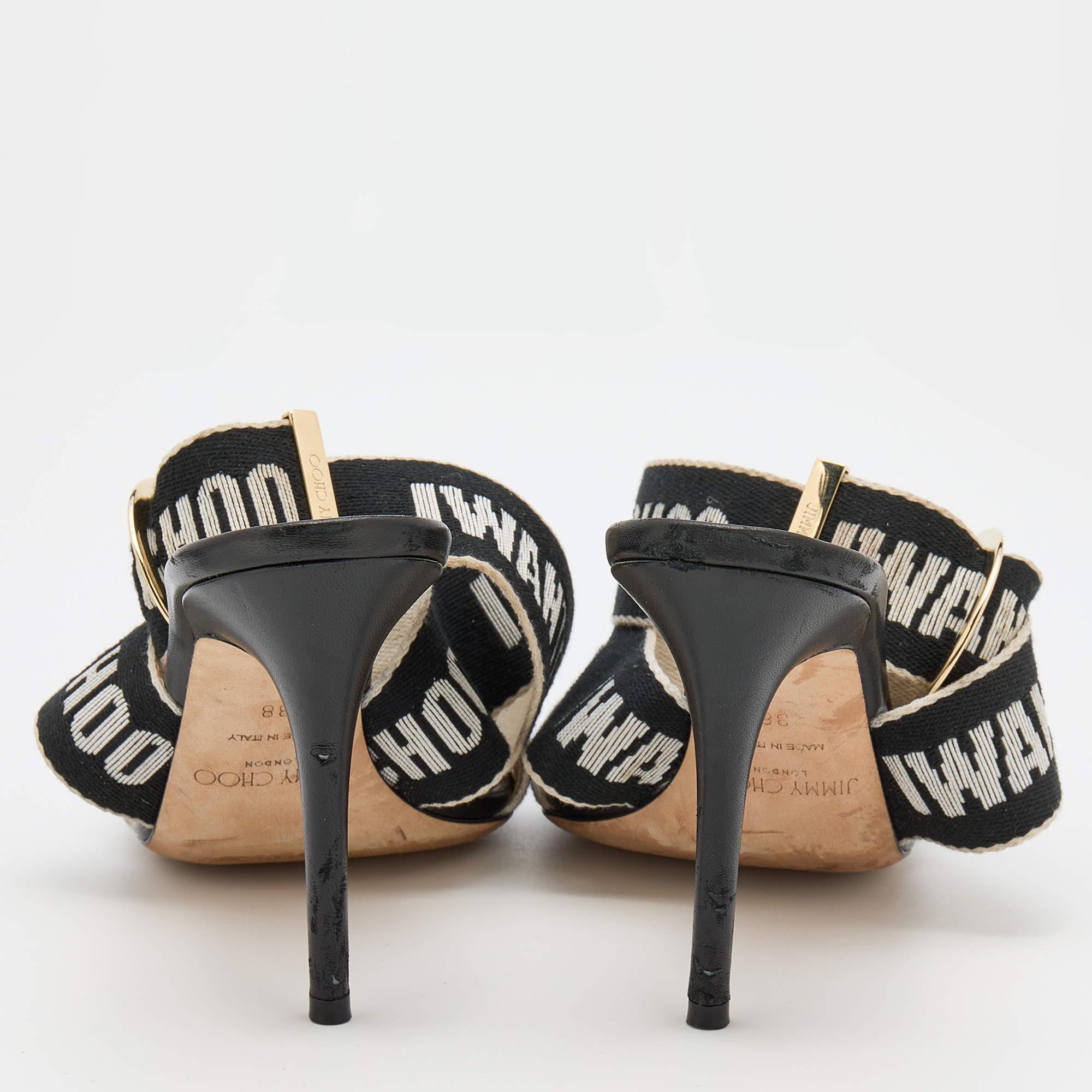 Jimmy Choo White Black Web Bailey Logo Ankle Strap Sandals Size 38