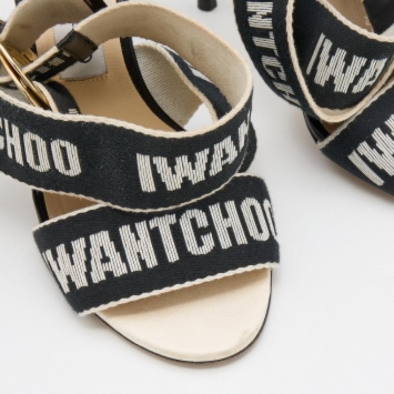 Women's Jimmy Choo White/Black Web Bailey Logo Ankle Strap Sandals Size 38 For Sale