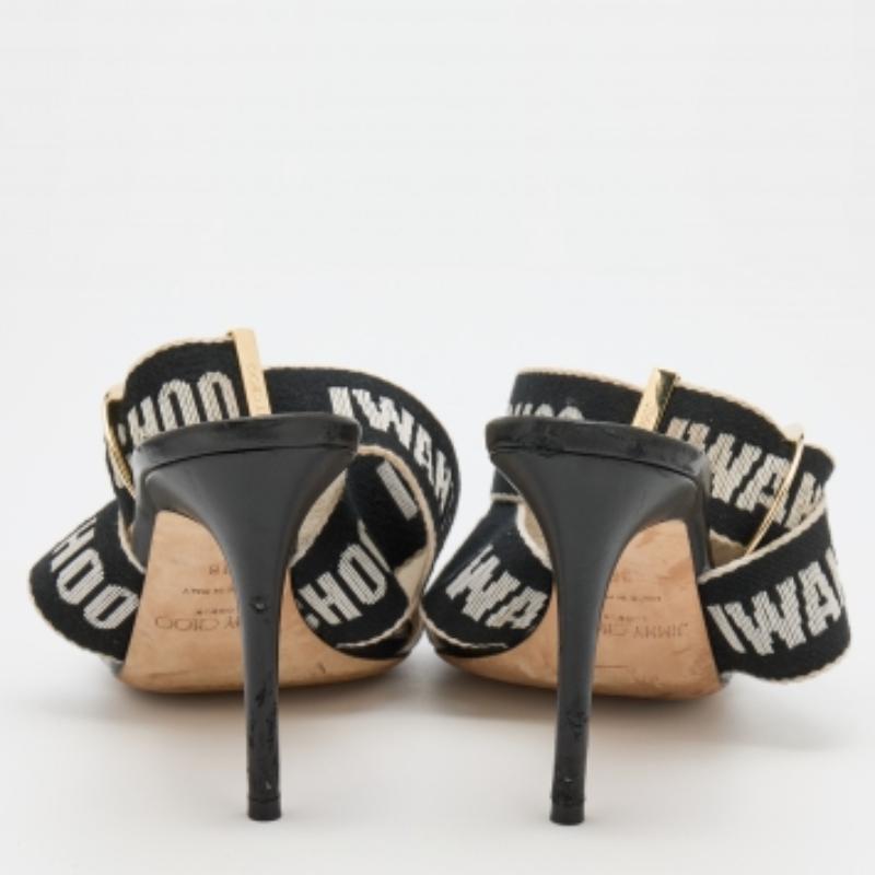 Jimmy Choo White/Black Web Bailey Logo Ankle Strap Sandals Size 38 For Sale 1